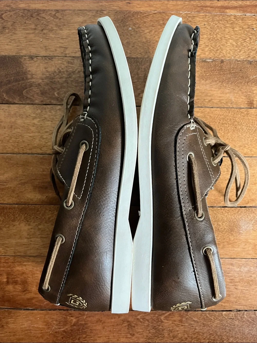 Chaps Benny Boat Shoes Men's 9 Brown Lace Up Deck Casual Loafers White Sole